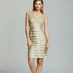 Adrianna Papell Champagne/biege Colored Ruffle V Neck Cocktail Dress